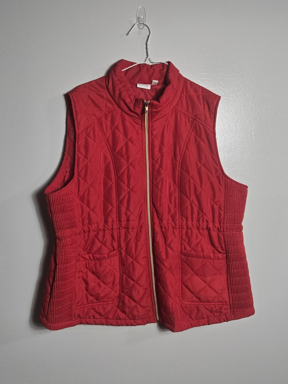 Kim Rogers Red Diamond Quilted Full Zip Puffer Vest Ribbed Stretch Size 3X